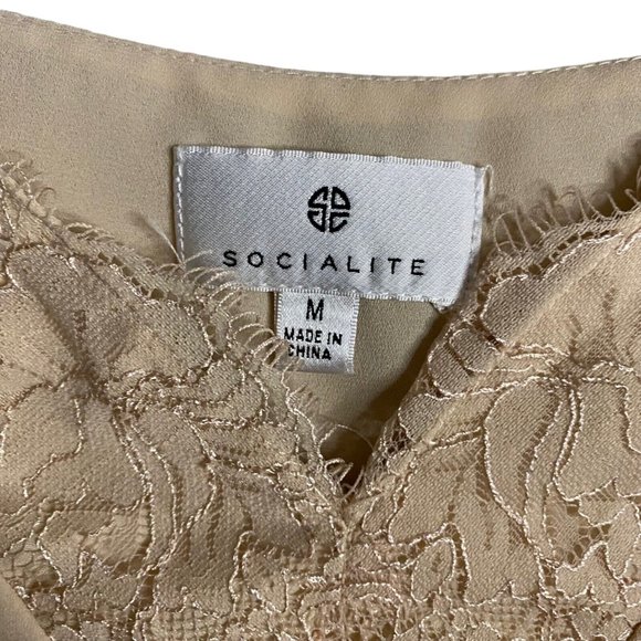 Socialite Women's Beige Lace Trimmed Cami Tank Top - Picture 2 of 5